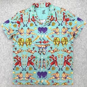 Twitch Street Fighter Shirt Men M Teal Pixel Art Button Down Gamer Retro Limited